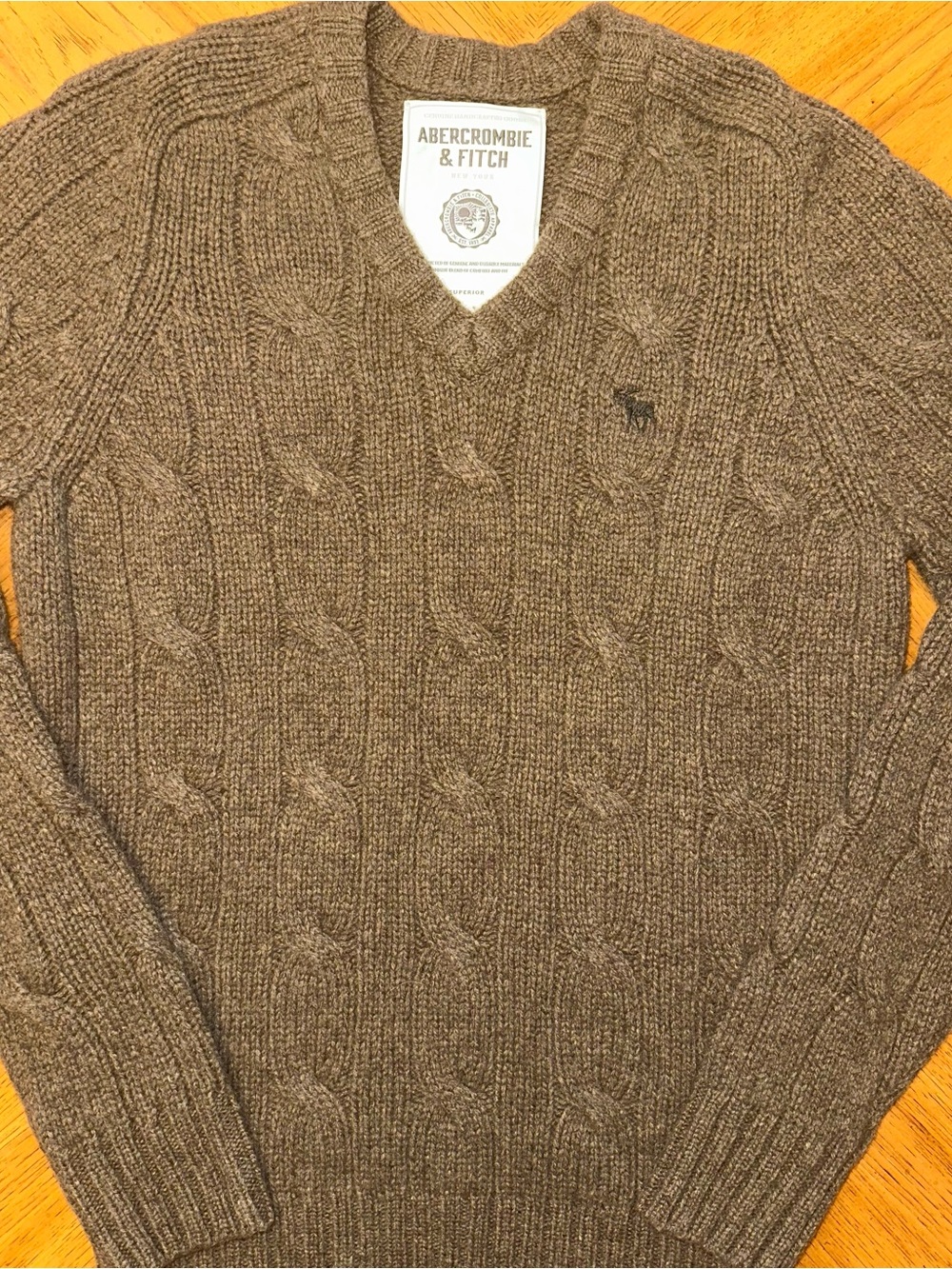 Abercrombie & Fitch Sweater Mens Small Heather Brown V-Neck Wool Cashmere Moose